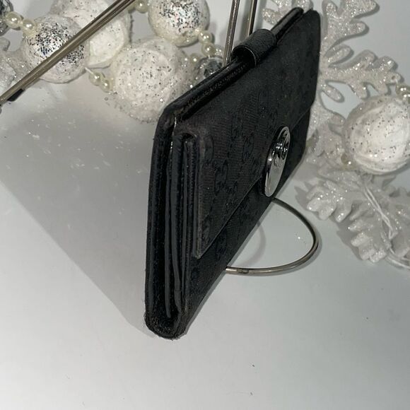 AUTHENTIC GUCCI GG LOGO CANVAS LEATHER TRIM LONG WALLET - Picture 5 of 15